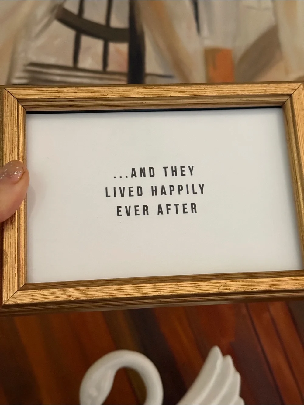 New happily ever after wedding couple in vtg 4x6”Gold Frame Inspirational Quote